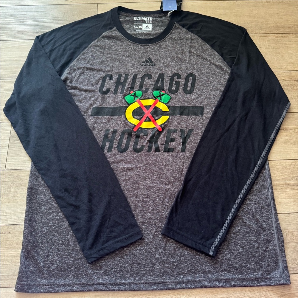 Adidas Chicago Hockey Long Sleeve Tee - Black and Gray